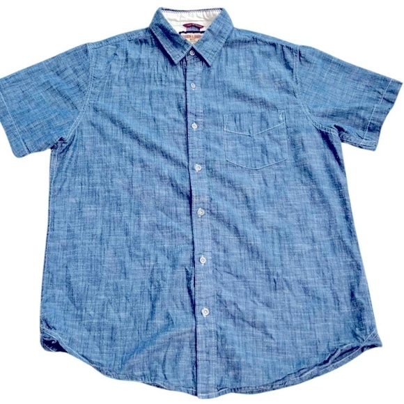 Hudson & Barrow NYC Large Mens Shirt shorts Sleeve Button Up Blue denim - Picture 1 of 7